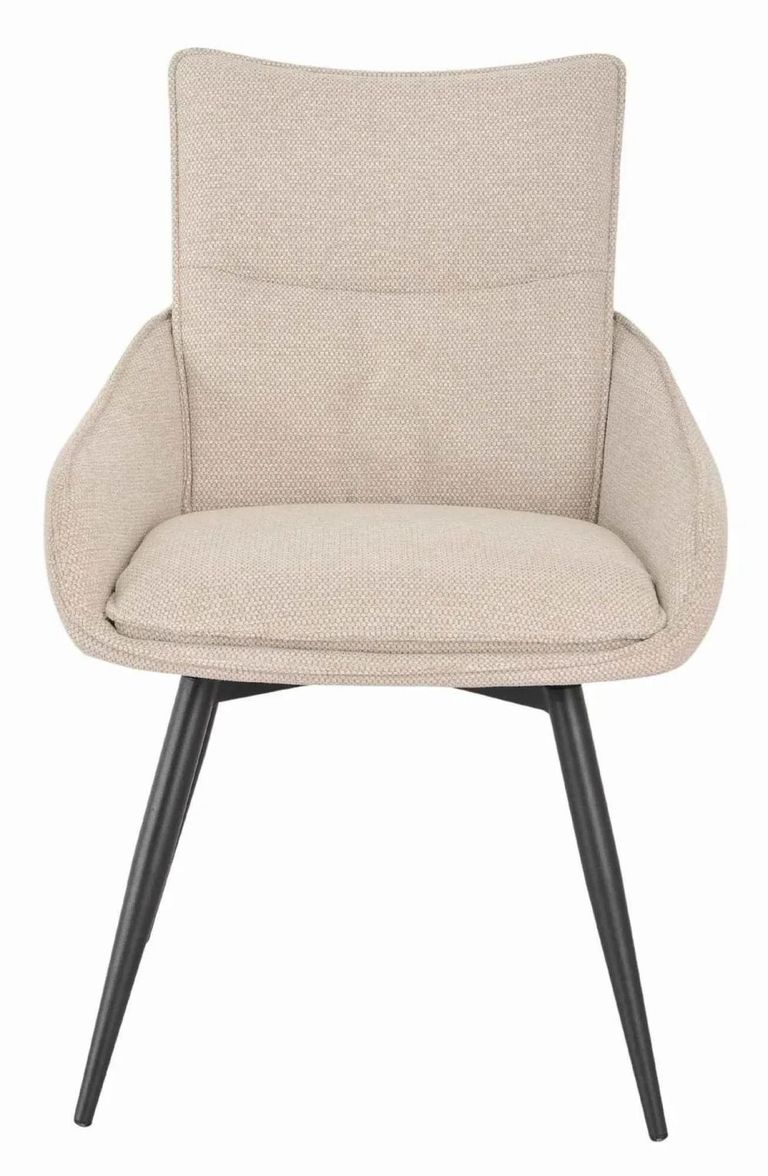 Palma Walnut Oval Dining Set - Ace Beige Fabric Swivel Dining Chair