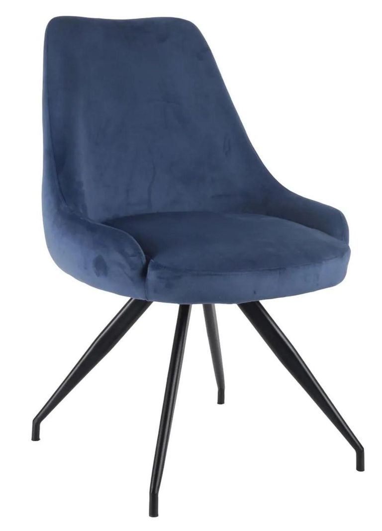 Palma Walnut Oval Dining Set - Arctic Blue Velvet Fabric Swivel Dining Chair