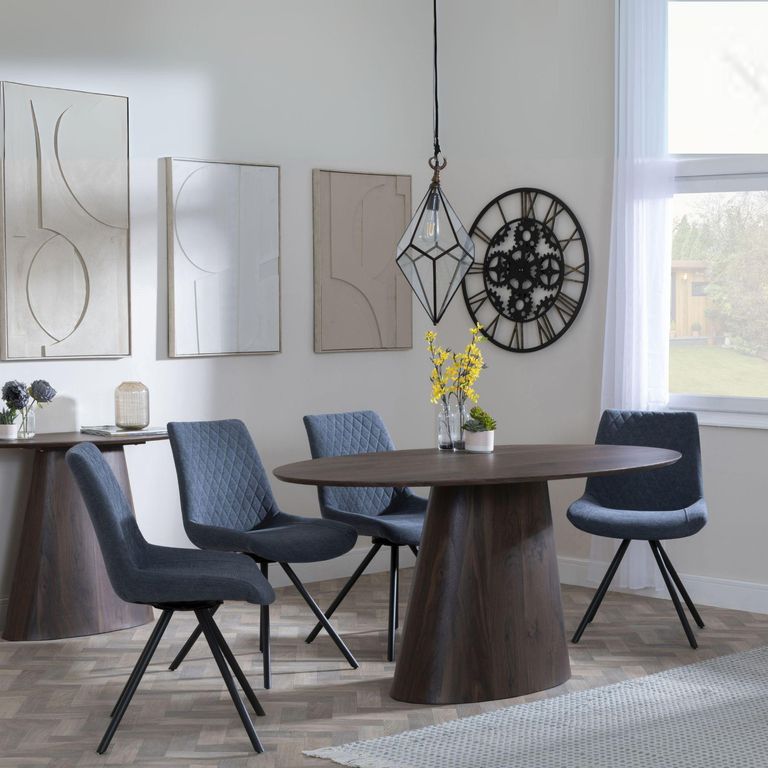 Palma Walnut Oval Dining Set - Boden Dark Grey Fabric Swivel Dining Chair