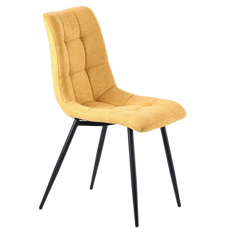 Palma Walnut Oval Dining Set - Corona Yellow Fabric Chairs