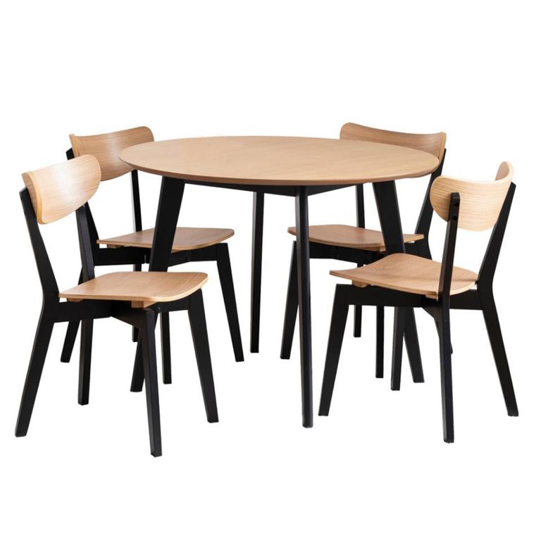 Roxby Round Dining Set - 4 Seater - 105cm - Oak and Black