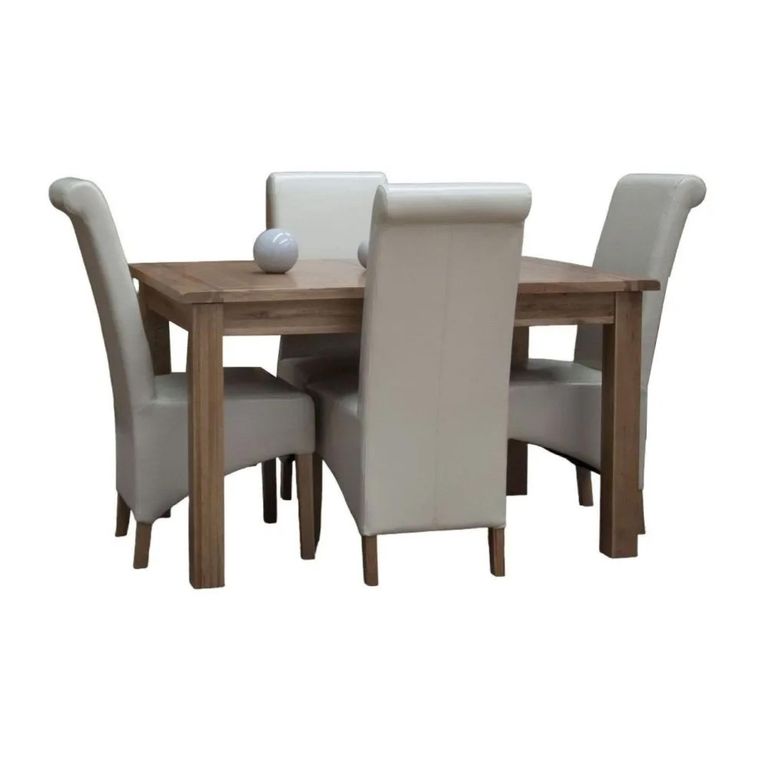 Rustic Oak Extending Dining Set - 132cm-198cm - 4-8 Seater - 4 Ronald Ivory Chairs - Oak