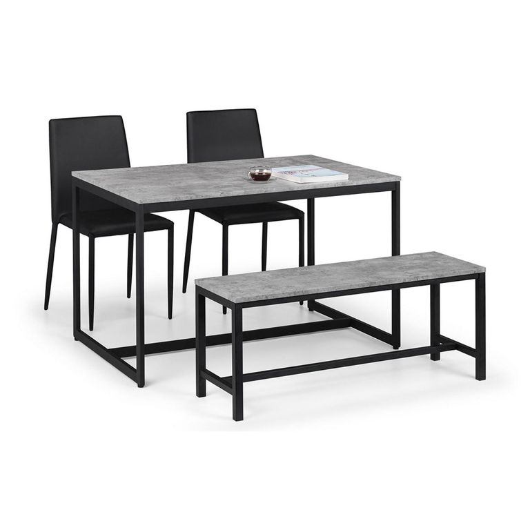 Staten Dining Set - 4 Seater - 120cm - Jazz Black Chairs - 2 Chairs & 1 Bench - Concrete