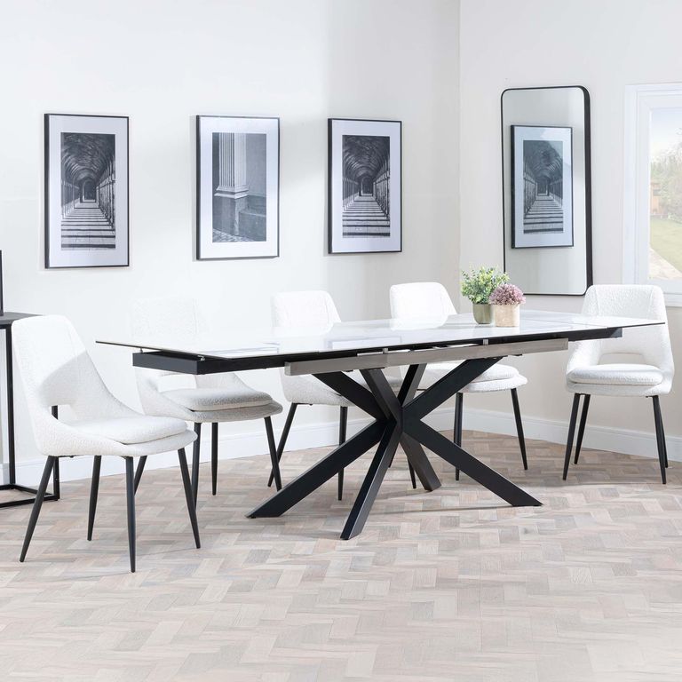 Sutton White Ceramic Extending Dining Set - Peyton Cream Fabric Dining Chair