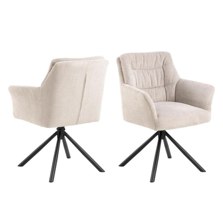 Tarifa Round Dining Set - 4 Seater - 110cm - White Marble - with Alonso Beige Fabric Dining Chair