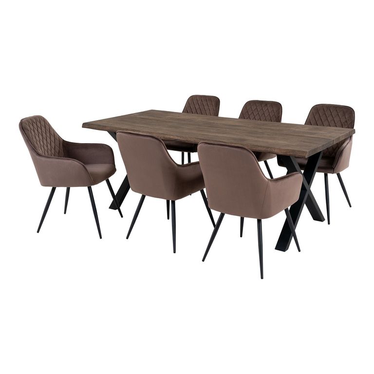 Toulon Dining Set - Smoked Oak - 6 Seater - 200cm - 6 Harbo Chairs