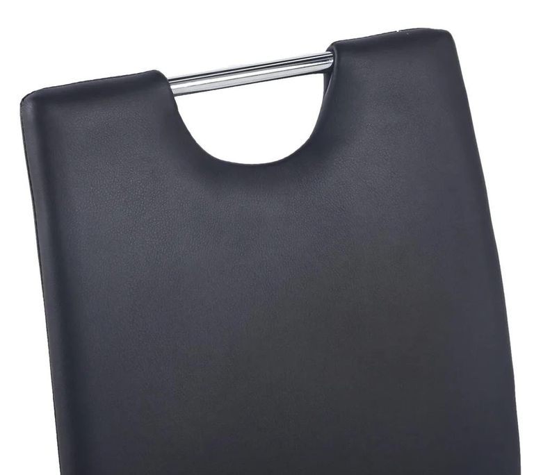 Turin Grey Marble Square Dining Set - Bianco Black Faux Leather Dining Chair