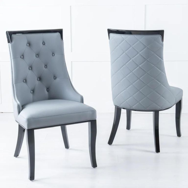 Turin Grey Marble Square Dining Set - Carmela Grey Leather Dining Chair
