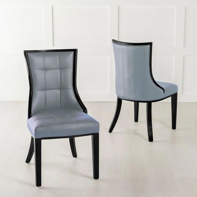 Venice Cream Marble Dining Set - Paris Grey Leather Dining Chair with Black Legs