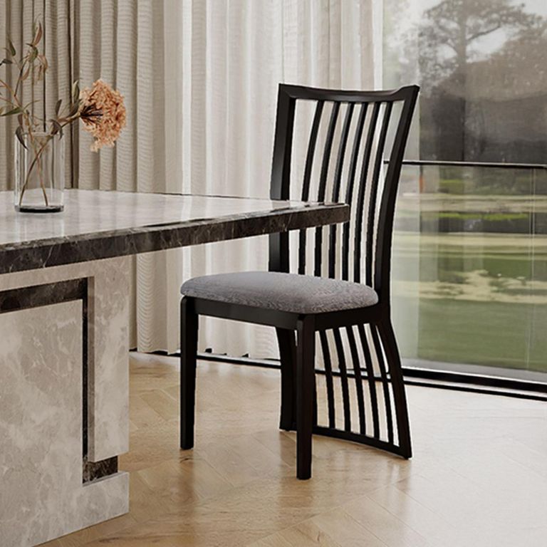 Venice Grey Marble Dining Set - Athena Black High Gloss Slatted Back Dining Chair with Grey Seat Pads