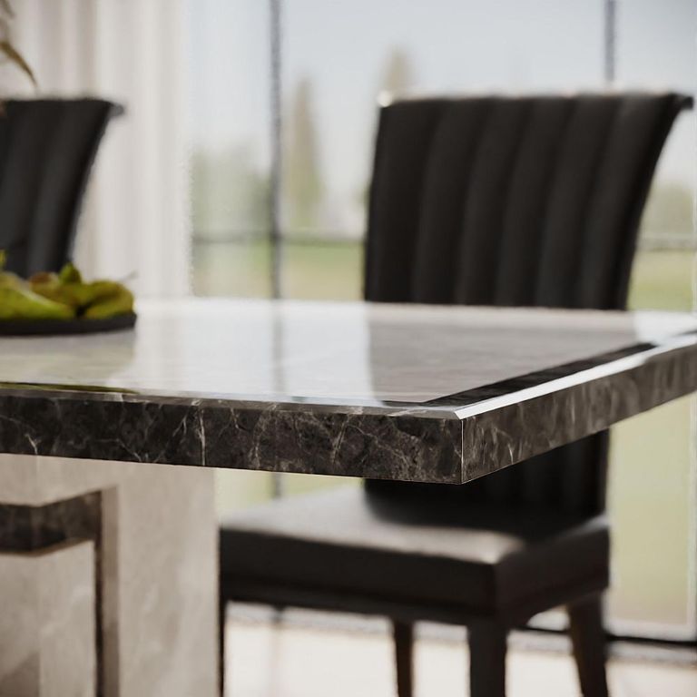 Venice Grey Marble Dining Set - Cadiz Black Leather Dining Chair
