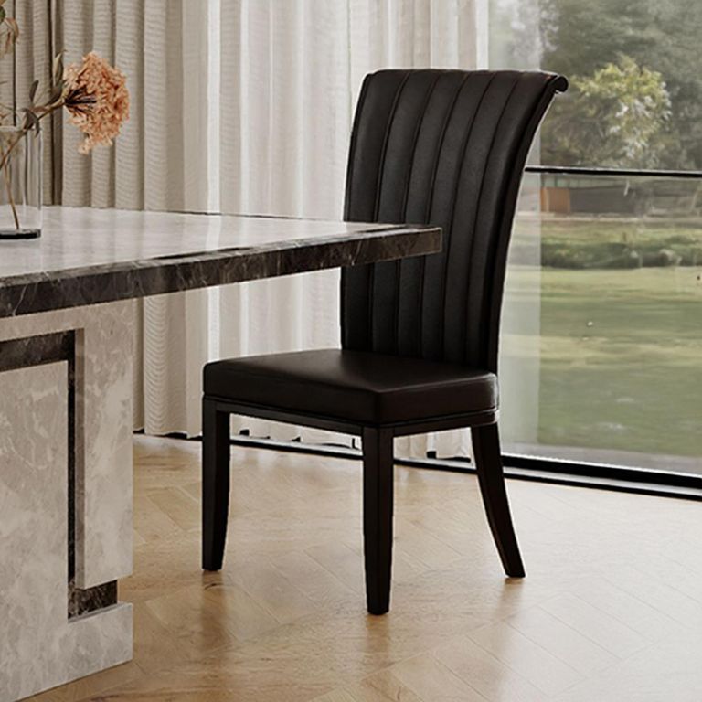 Venice Grey Marble Dining Set - Cadiz Black Leather Dining Chair