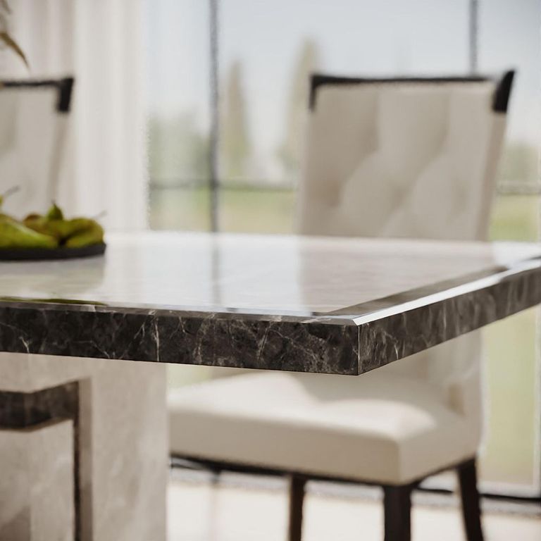 Venice Grey Marble Dining Set - Carmela Cream Leather Dining Chair