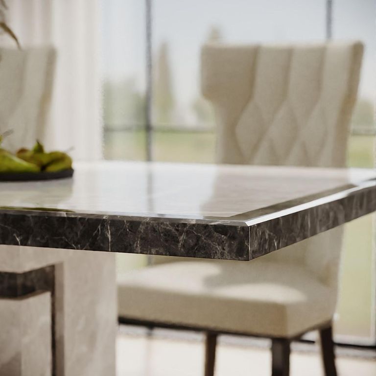Venice Grey Marble Dining Set - Mimi Cream Leather Dining Chair