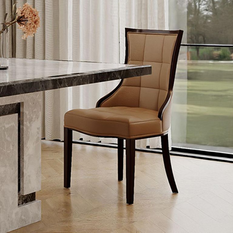 Venice Grey Marble Dining Set - Paris Taupe Leather Dining Chair with Brown Legs