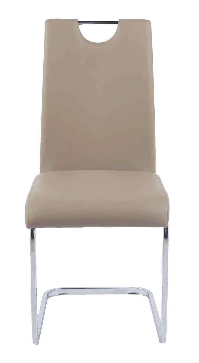 Vortex Grey Marble and Chrome Dining Set - Bianco Beige Faux Leather Dining Chair