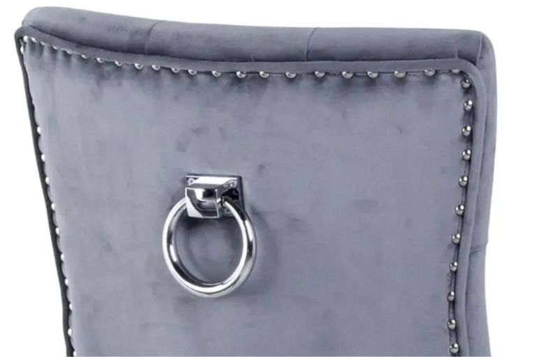 Vortex Grey Marble and Chrome Dining Set - Knocker Back Grey Velvet Fabric Dining Chair with Chrome Legs