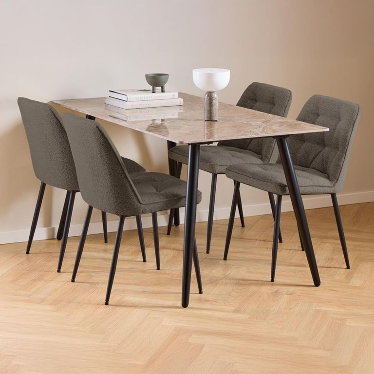 Wicklow Dining Set - 4 Seater - 140cm - Brown Ceramic - with 4 Brooke Taupe Fabric Dining Chairs