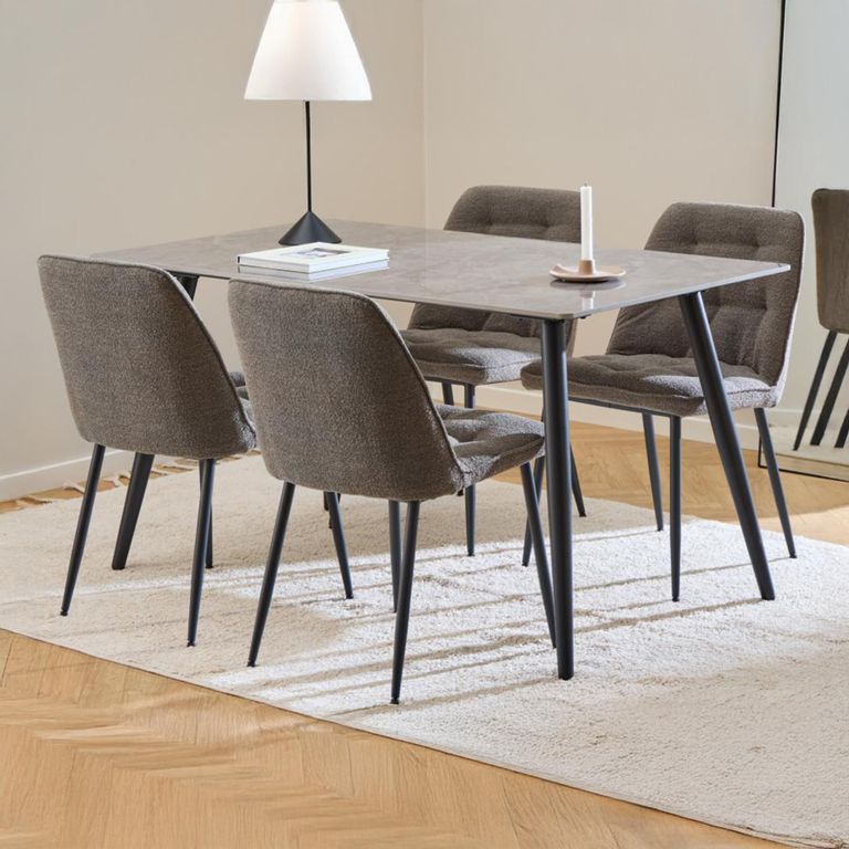 Wicklow Dining Set - 4 Seater - 140cm - Grey Ceramic - with 4 Brooke Taupe Fabric Dining Chairs