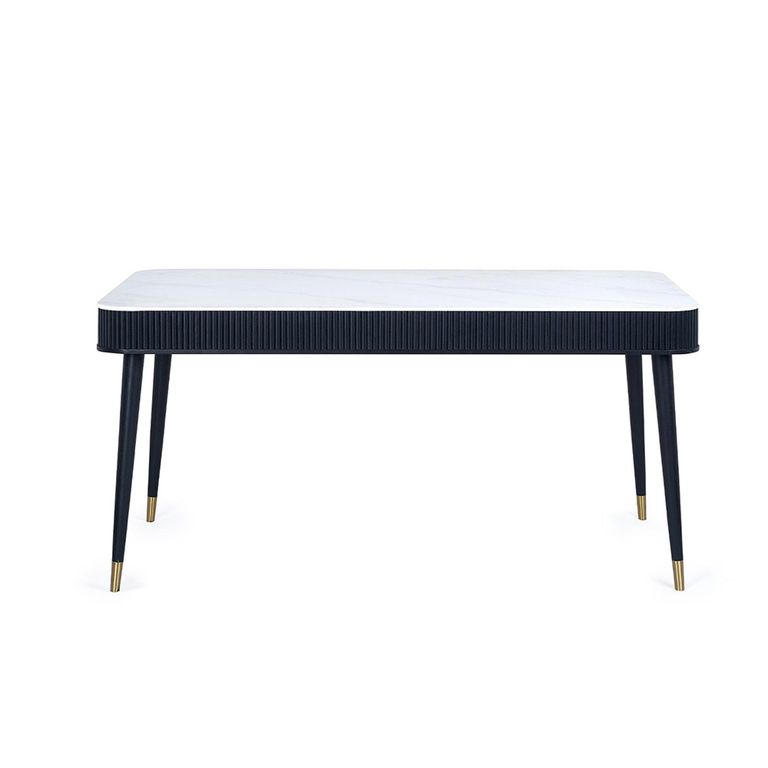 Louis Dining Table - 160cm - 6 Seater - White Ceramic Top - Black Fluted Base