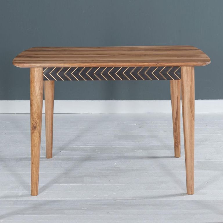 Clearance - Luxuria 4 Seater Solid Sheesham Wood Indian Dining Table with Black Geometric Trim - Brand New Item