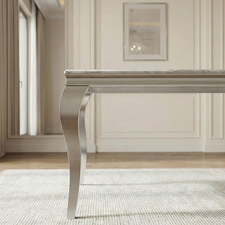 Louis 6 Seater Grey Marble and Chrome Dining Table - Sizes Available