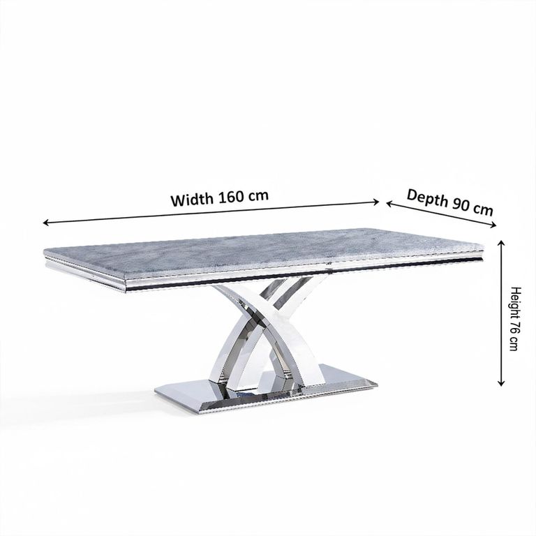Lisbon 6 Seater Grey Marble and Chrome Dining Table - Sizes Available