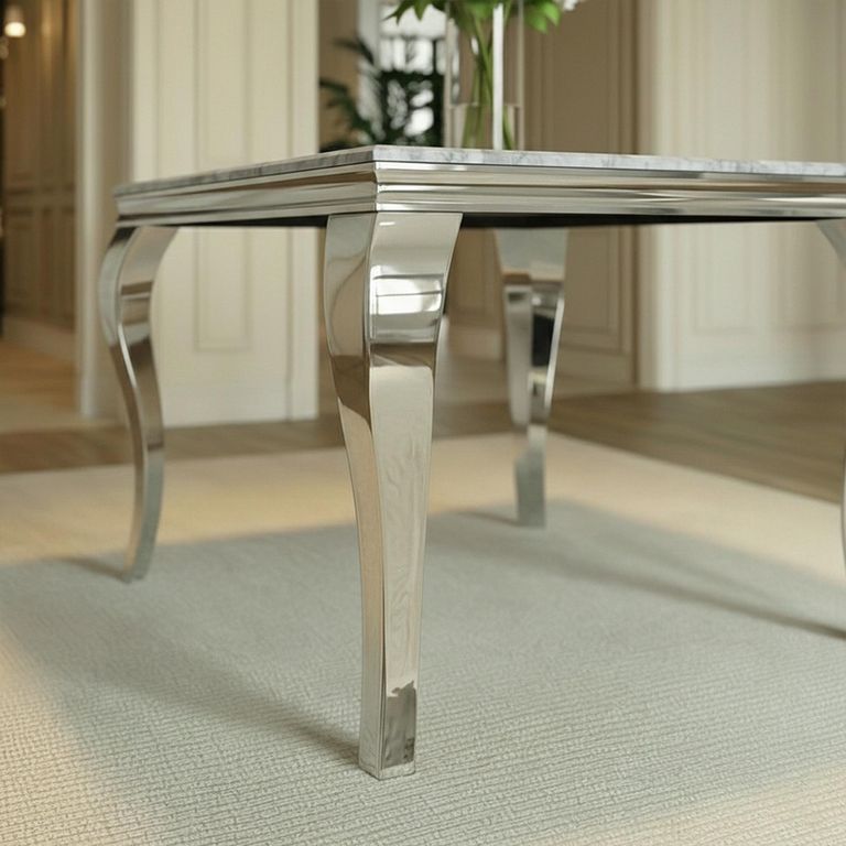 Louis 4 Seater Grey Marble and Chrome Square Dining Table - 100cm