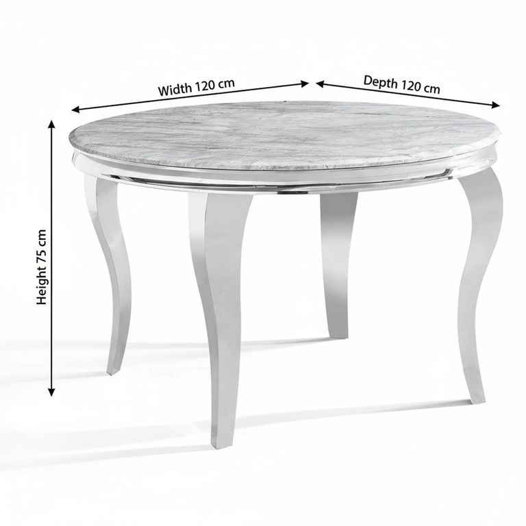 Louis 4 Seater Grey Marble and Chrome Round Dining Table - 120cm