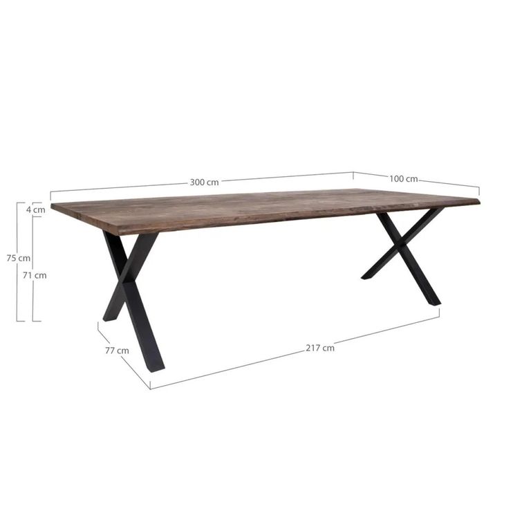 Toulon Dining Table - Smoked Oak - 14 Seater - 300cm - Black Cross Legs