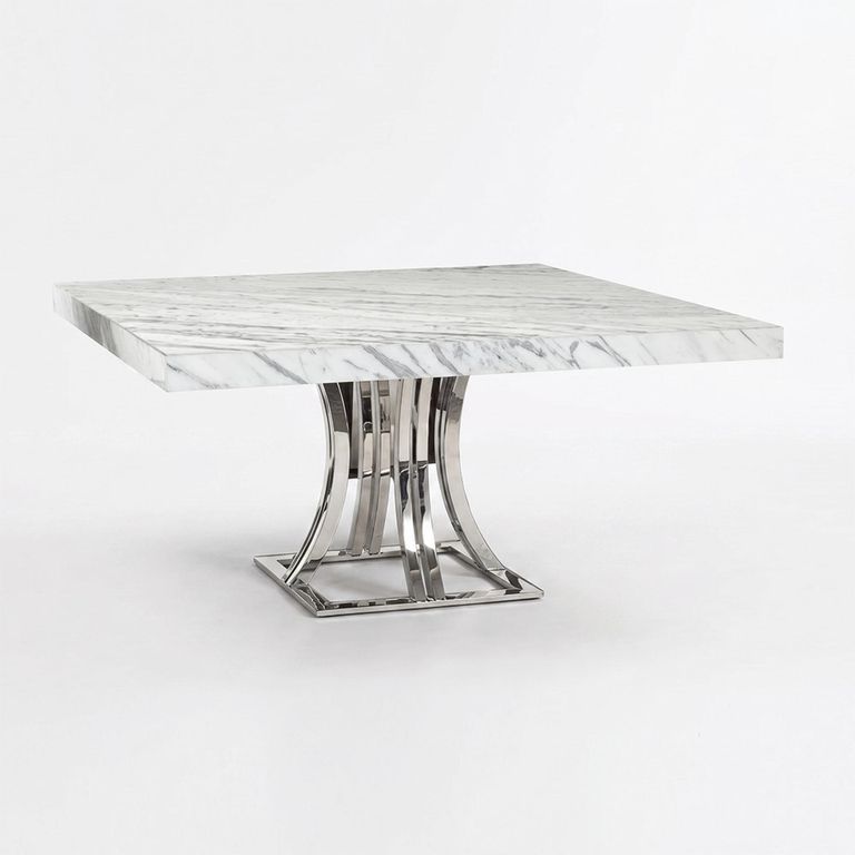 Aurora Dining Table - 8 Seater - 150cm - Square - Marble with Stainless Steel Pedestal Base - Variation Available