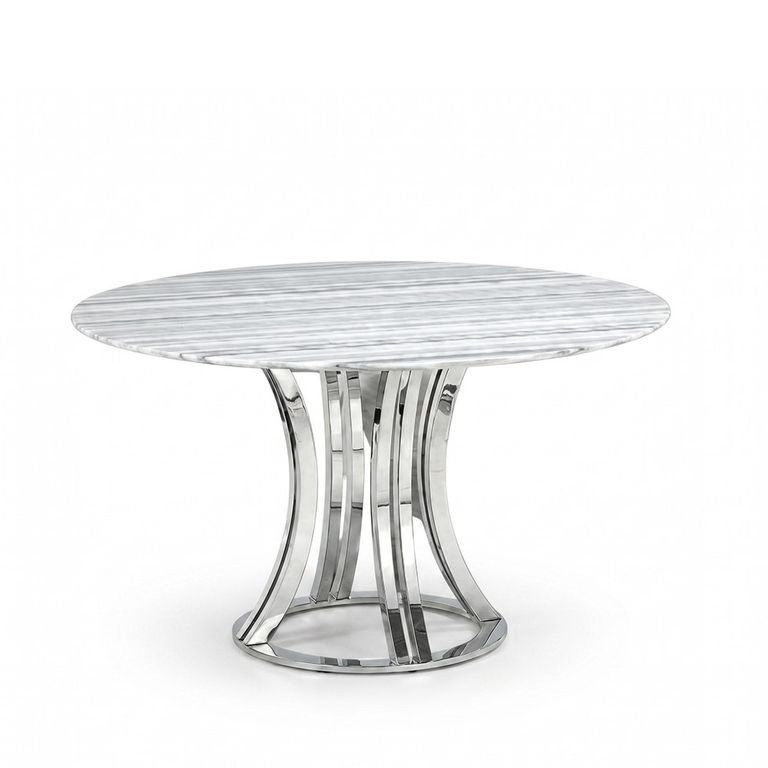 Aurora Dining Table - Round - Marble with Stainless Steel Pedestal Base - Variation Available