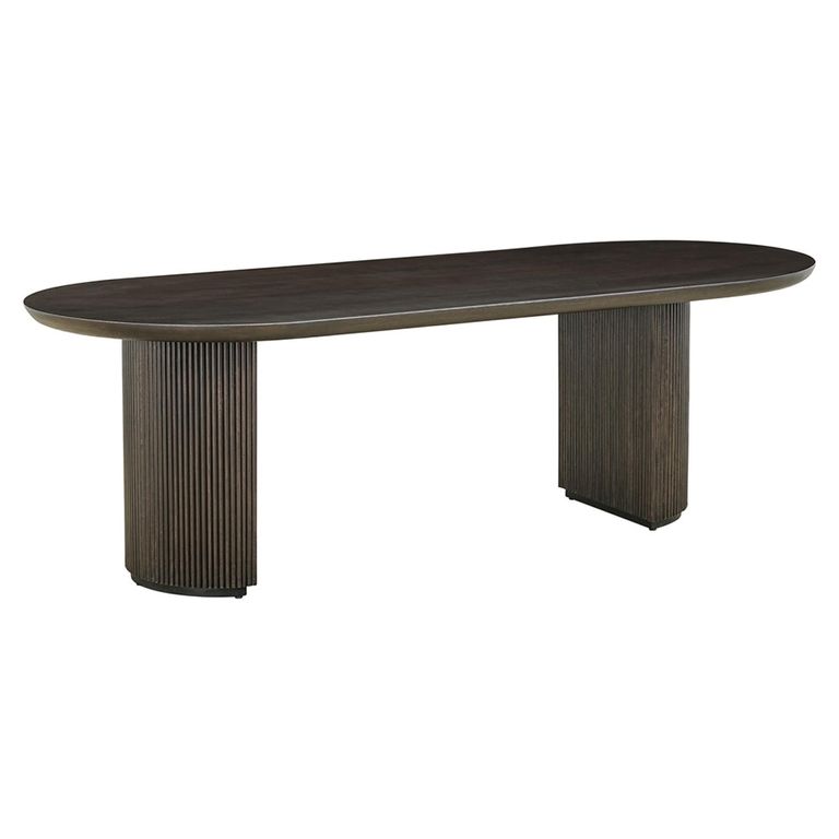Kingston Brown 12 Seater Oval Dining Table with Fluted Base