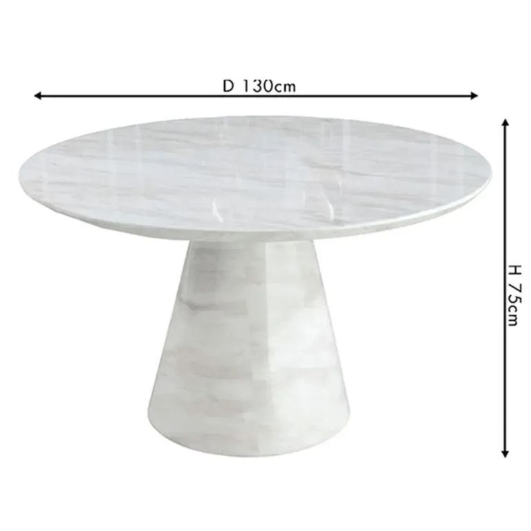Carrera Round Dining Table - 4 Seater - 130cm - White Marble
