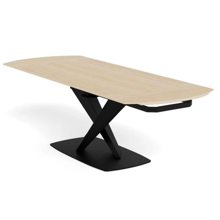 Morella Extending Oval Dining Table - 6-8 Seater - 160cm-240cm - Sand Ceramic - with Cross Base