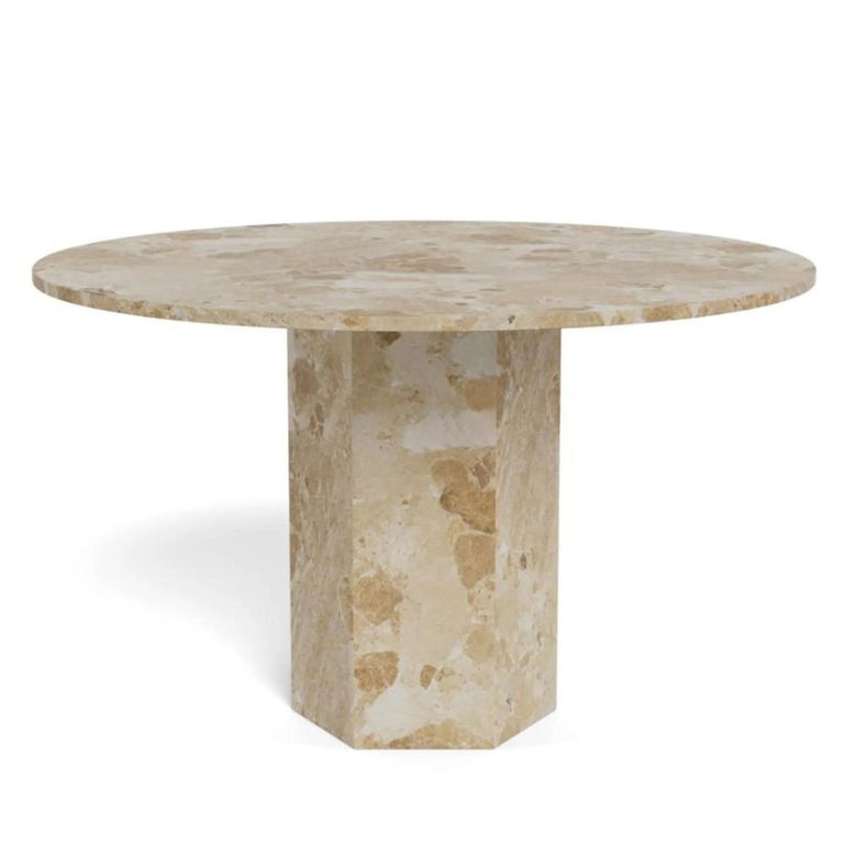 Naxos Round Dining Table - 4 Seater - Pedestal - 130cm - Latte Brown Marble