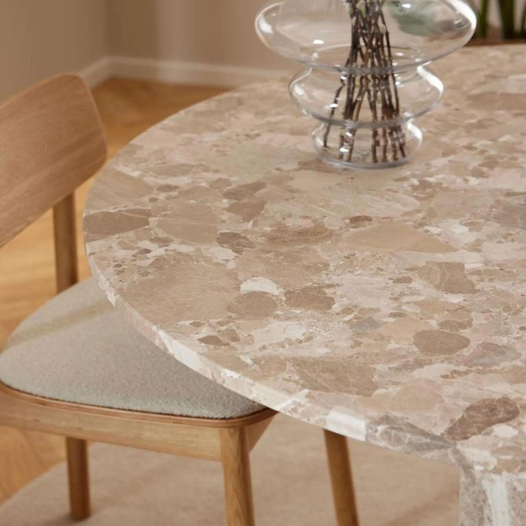 Naxos Round Dining Table - 4 Seater - Pedestal - 130cm - Latte Brown Marble