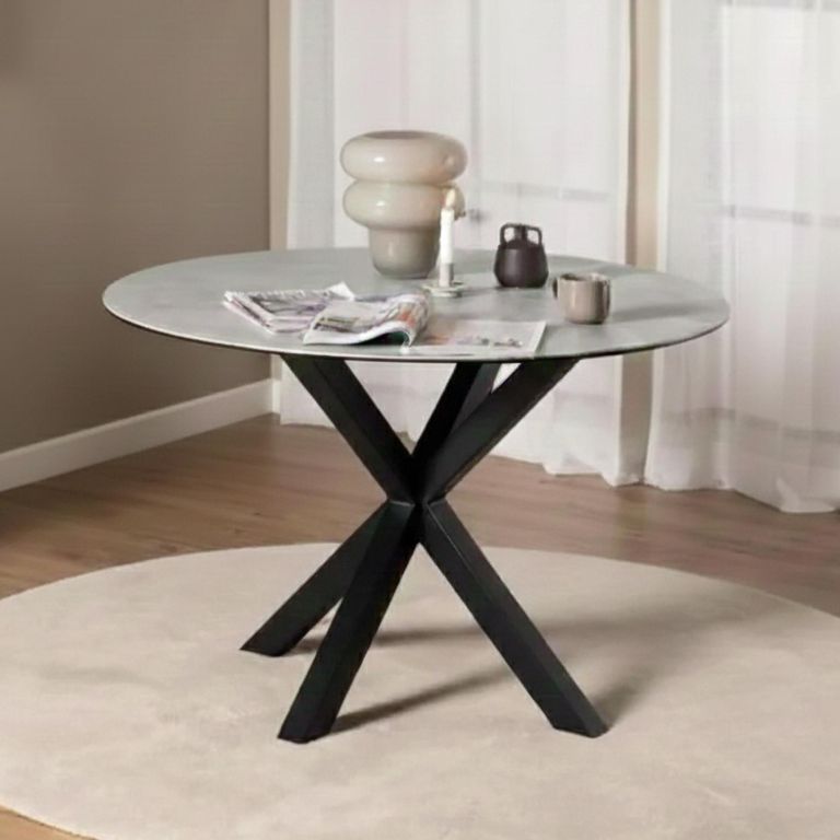 Heaven Round Dining Table - 4 Seater - 119cm - Grey Ceramic - with Star Legs