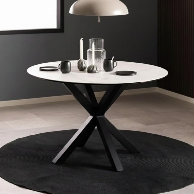 Heaven Round Dining Table - 4 Seater - 119cm - White Ceramic - with Star Legs