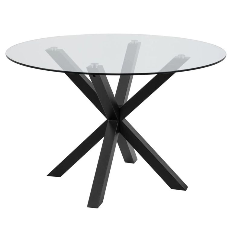 Heaven Round Dining Table - 4 Seater - 119cm - Glass - with Black Star Legs