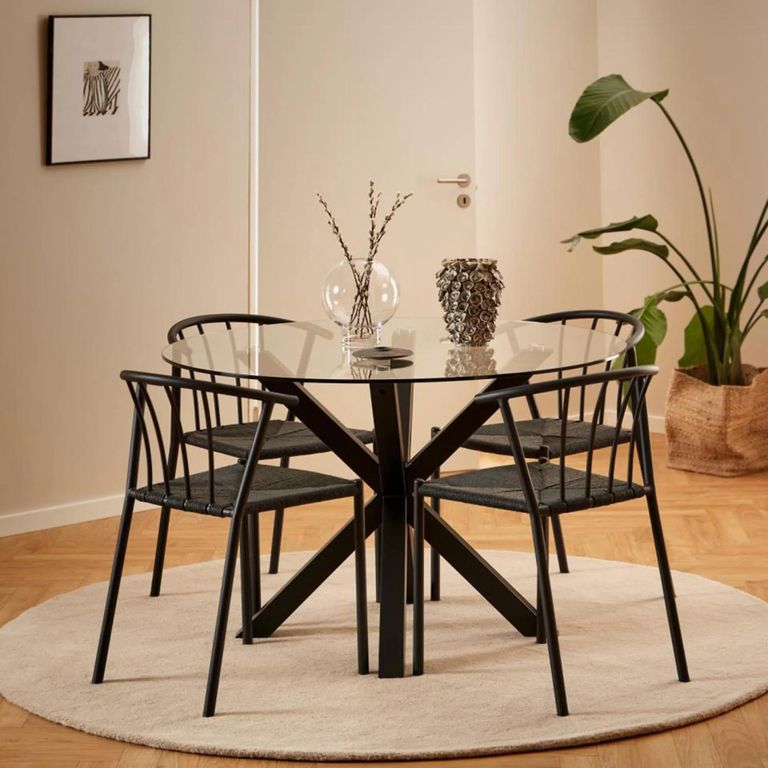 Heaven Round Dining Table - 4 Seater - 119cm - Glass - with Black Star Legs