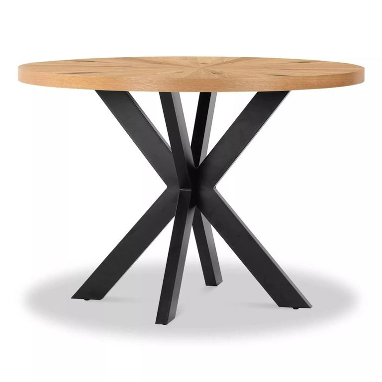 Viento Oak - Sunburst Round Dining Table - 4 Seater - 110cm - with Black Spider Legs
