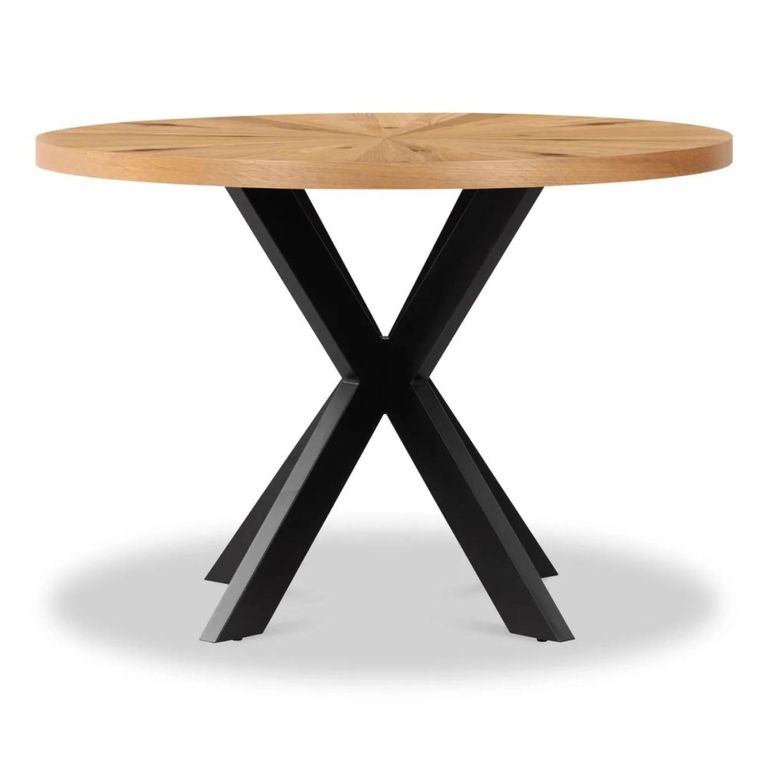 Viento Oak - Sunburst Round Dining Table - 4 Seater - 110cm - with Black Spider Legs