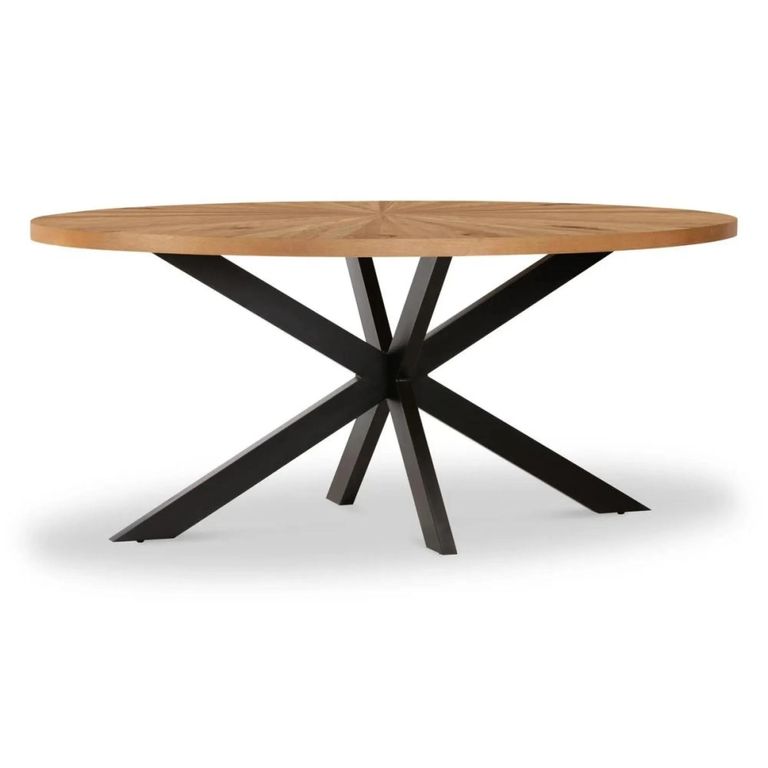 Viento Oak - Sunburst Oval Elip Dining Table - 6 Seater - 180cm - with Black Spider Legs