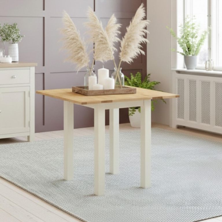 Lundy Square Drop Leaf Dining Table - 2 Seater - 30cm-90cm - Ivory Painted