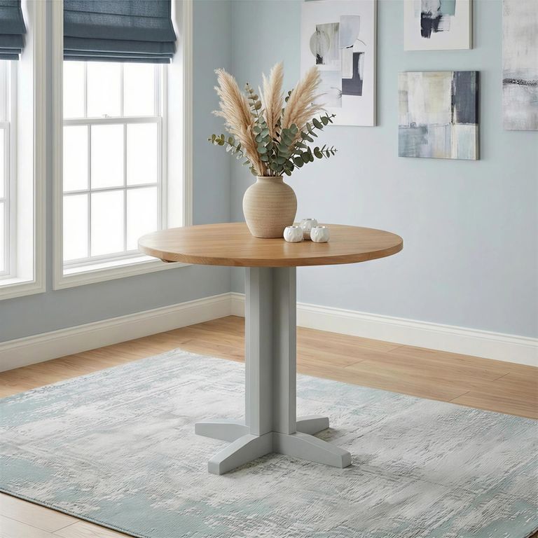 Lundy Round Drop Leaf Dining Table - 2 Seater - 30cm-90cm - Grey Painted