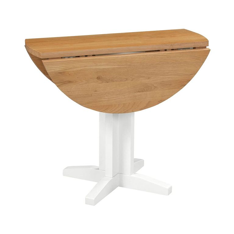 Lundy Round Drop Leaf Dining Table - 2 Seater - 30cm-90cm - White Painted