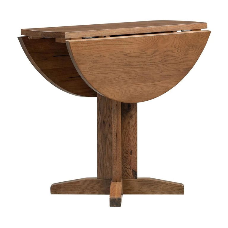 Original Round Drop Leaf Dining Table - 2 Seater - 30cm-90cm - Rustic Oak