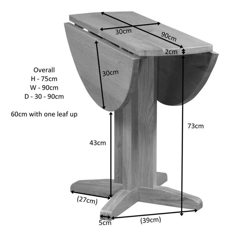 Original Round Drop Leaf Dining Table - 2 Seater - 30cm-90cm - Rustic Oak