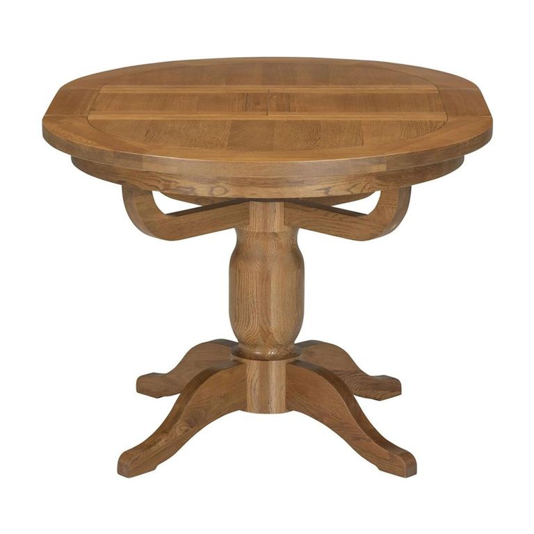 Original Round Extending Dining Table - 4-6 Seater - 100cm-135cm - Pedestal Base - Rustic Oak